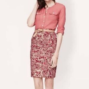 Loft Womens Skirt 2 Red Paisley Floral Skirt